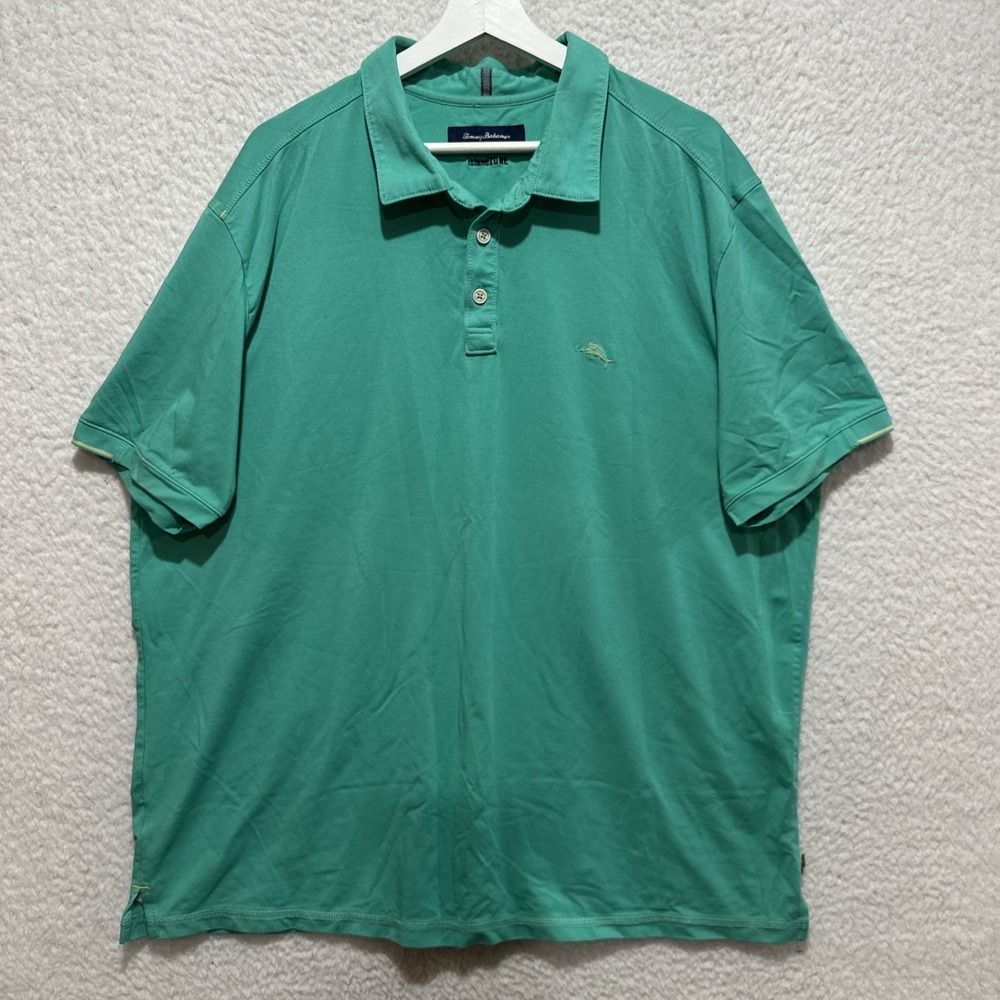 Tommy Bahama Island Zone Polo Shirt Men's Green Size 2XL Stretch Short Sleeve‎